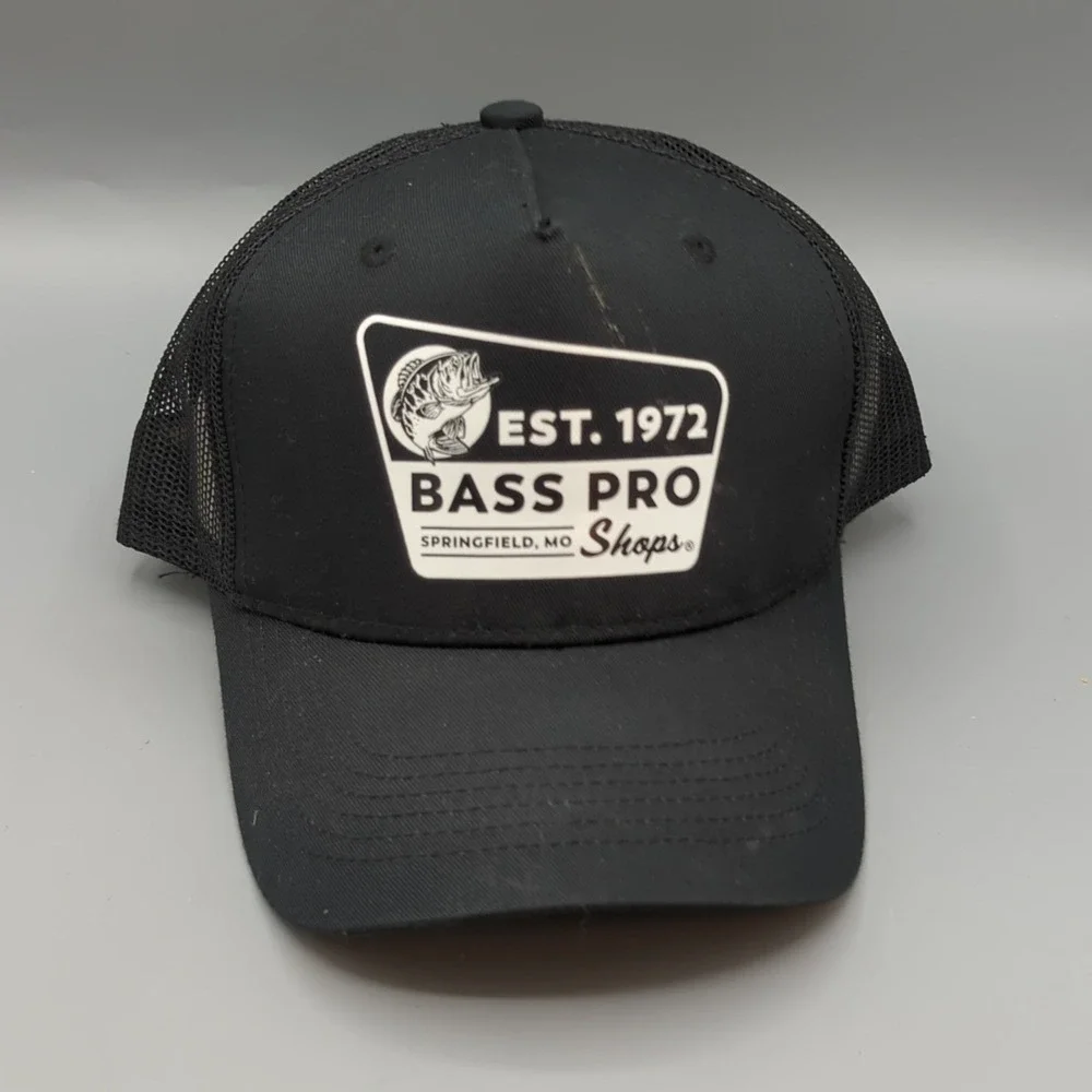 Bass Pro Shops Hat Cap Snapback Black Trucker Mesh Gone Fishing Casual